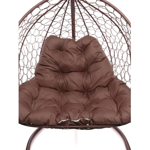 Кресло подвесное с ротангом ДЛЯ ДВОИХ коричневое с коричневой подушкой