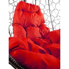 Кресло подвесное с ротангом Капля коричневое с красной подушкой