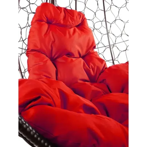 Кресло подвесное с ротангом Капля коричневое с красной подушкой