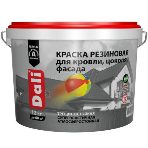 Краска резиновая DALI (д/кровли, цоколя,фасада) ЧЕРНЫЙ 12кг