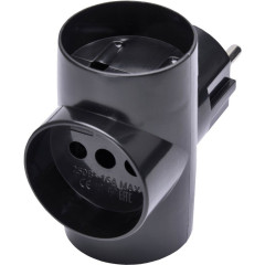 Разветвитель сетевой (тройной) 10А 250B STEKKER черный (T-образный) ADP10-15-20 39001