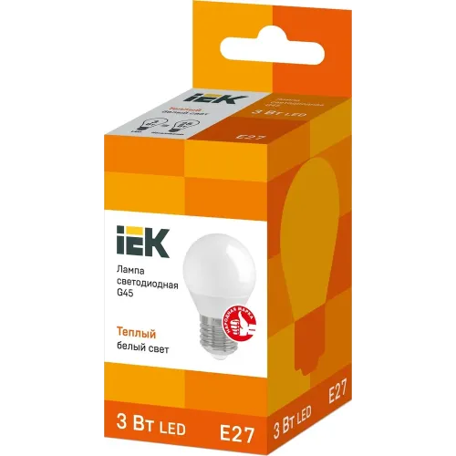 Лампа E27 светодиод.3Вт 3000К IEK G45 шар