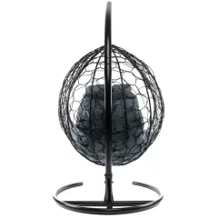 Кресло подвесное с ротангом Капля черное с пепельной подушкой
