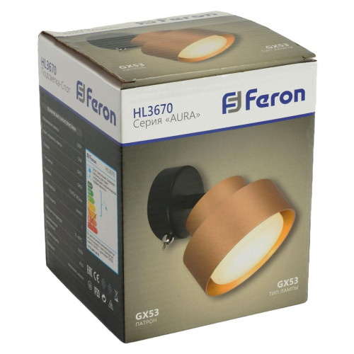 Светильник накладной FERON HL3670 AURA GX53 золото(48414)