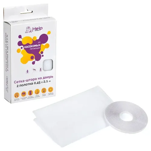 Сетка-штора HELP противомоскитная на дверь с крепежной лентой, 2 полотна, 45х210см (80003)