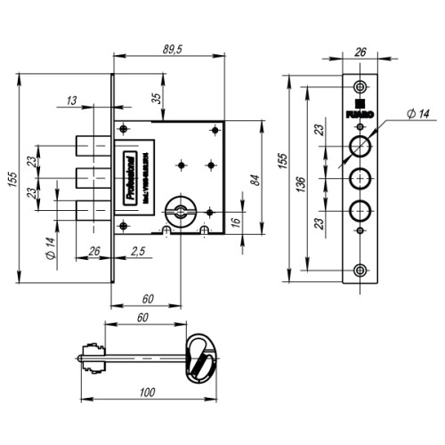 Замок врезной б/руч. FUARO сувальдный MDV10/S-60.00.3R14 4key (36239)