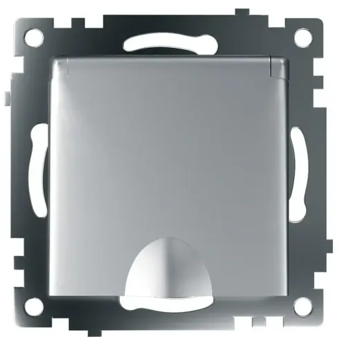 Розетка 2P+Е Катрин серебро крышка,с защитной шторкой GLS16-7112-03