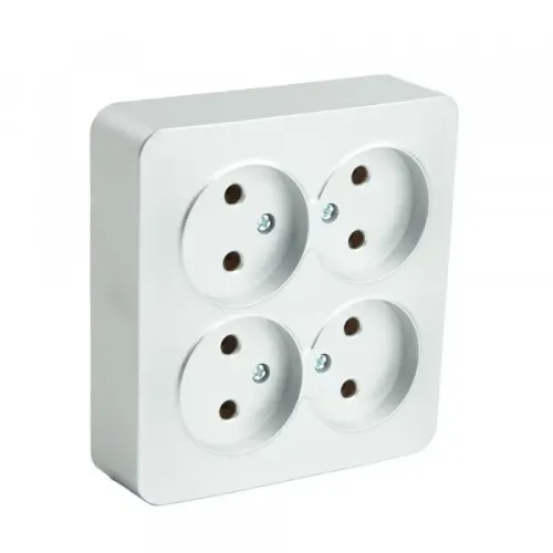 Розетка О/У 4-ая 2P STEKKER серебро квадрат MST10-14S-03 49333