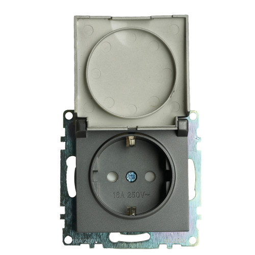 Розетка 2P+Е Катрин графит крышка,с защитной шторкой GLS16-7112-06