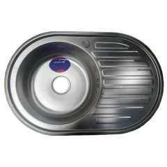 Мойка нерж. врезная MIXLINE овальная 50х77 тол. 0,8мм, левый выпуск, декор (сифон)