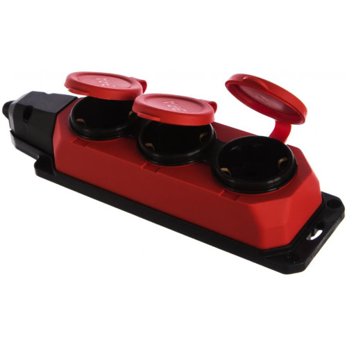 Колодка 3-пост. 2P+E каучуковая с защит. крышками красная  IP44 16А ЭРА RED-IP44 5070 (723796)