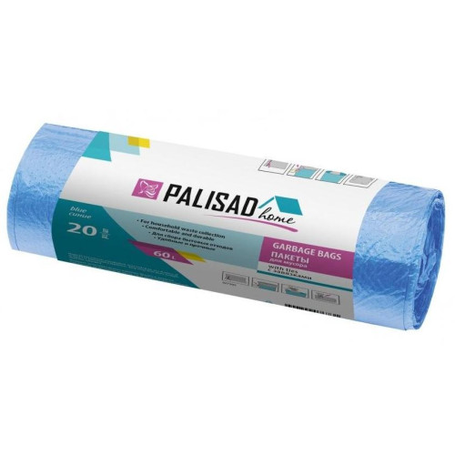 Пакеты для мусора Palisad Home 60л х 20шт синие с завязками (927205)