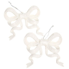 Бант новогодний на ёлку 7,5х9см пластик, 2 шт, белый SYLKL-4919114