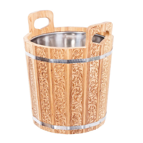 Запарник 20л Цветочный орнамент с нержавеющей вставкой, дуб 