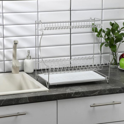 Сушилка для посуды металл, с поддоном, 2 яруса 39,5х25х38 см, хром (1141394)