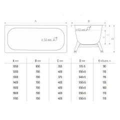 Ванна стальная DONNA VANNA 150х70х40см с ножками, зеленая мята, DV-51031