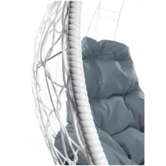 Кресло подвесное с ротангом Капля белое с серой подушкой