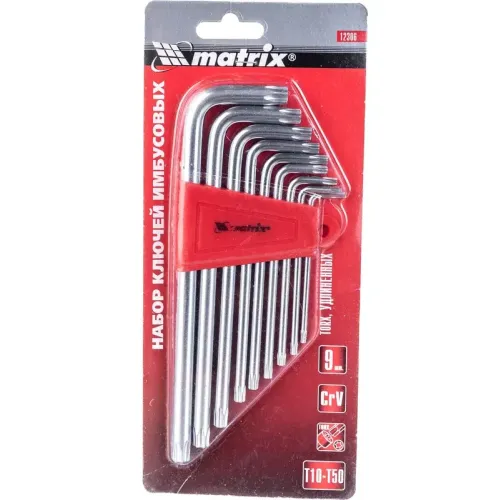 Набор ключей шестигранных MATRIX TORX 9шт удлиненные сатин (Т10-Т50мм) (12306)