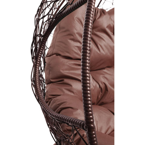 Кресло подвесное с ротангом ДЛЯ ДВОИХ коричневое с коричневой подушкой