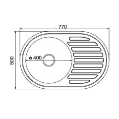 Мойка нерж. врезная MIXLINE овальная 50х77 тол. 0,8мм, левый выпуск, декор (сифон)