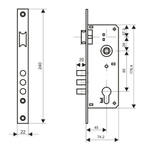 Замок врезной с руч. АЛЛЮР 0221 (медь) (12448)