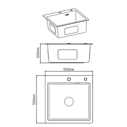 Мойка нерж. врезная DIADONNA 50х50, серый графит, DS5050B (507954)