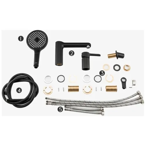 Смеситель для ванны врезной GAPPO на 3 отверстия G1103-6 чёрный/хром