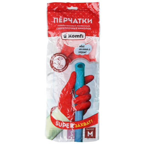 Перчатки латекс Komfi Сверхпрочные бело-красные M
