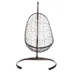 Кресло подвесное с ротангом ОВАЛ коричневое с бежевой подушкой