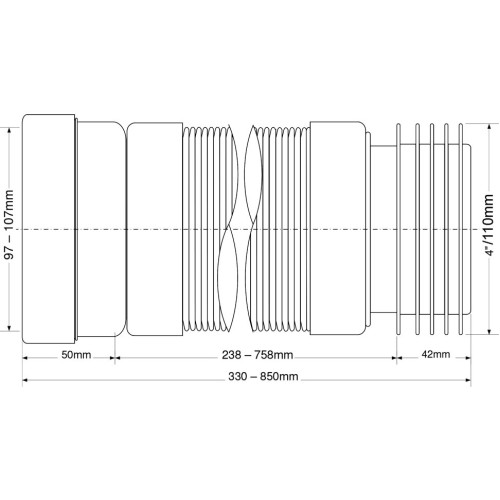 Гибкий удлинитель для унитаза McAlpine MRWC-F33R ф110 330-850мм