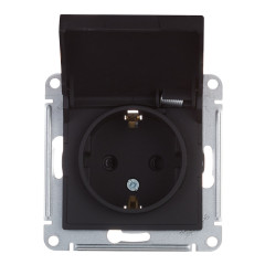 Розетка 2P+E AtlasDesign IP20 карбон шторки, крышка SchE ATN001046
