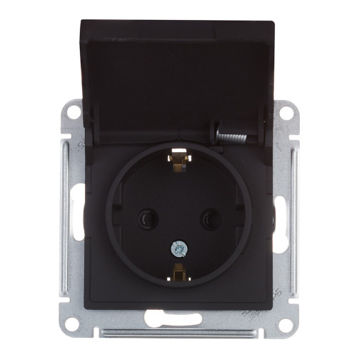 Розетка 2P+E AtlasDesign IP20 карбон шторки, крышка SchE ATN001046