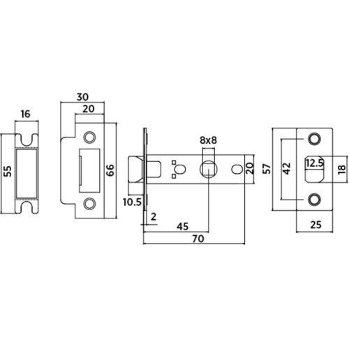Защелка межкомн. BUSSARE L6-45 S.CHROME (13327)