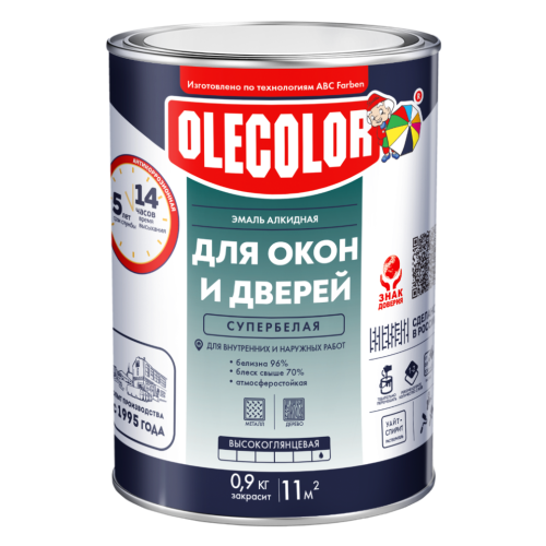 Эмаль для окон и дверей OLECOLOR супер белая (0,9 кг)