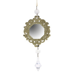 Подвеска СНОУ БУМ (376-716) зеркальная в рамке с бусами 27см, пластик, 6 дизайнов