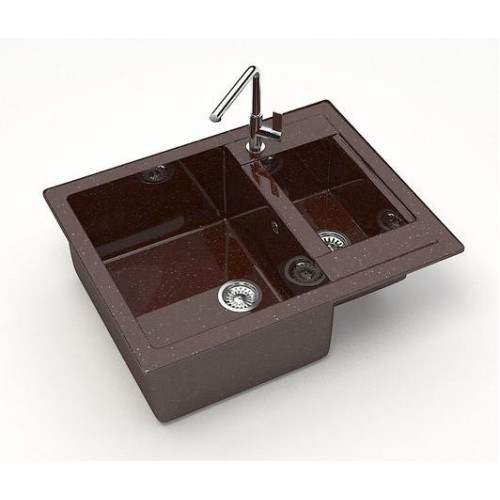 |Мойка композитная глянцевая MARRBAXX прямоугольная Санди 1,5-чаши Z19/Q16 шоколад, сифон, 615х500х210мм