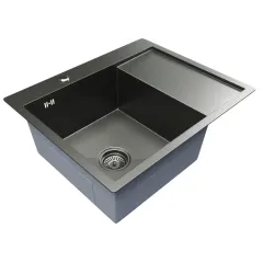 Мойка нерж. врезная MIXLINE PRO 60х50 тол. 3 мм, левая, черный графит, с сифоном