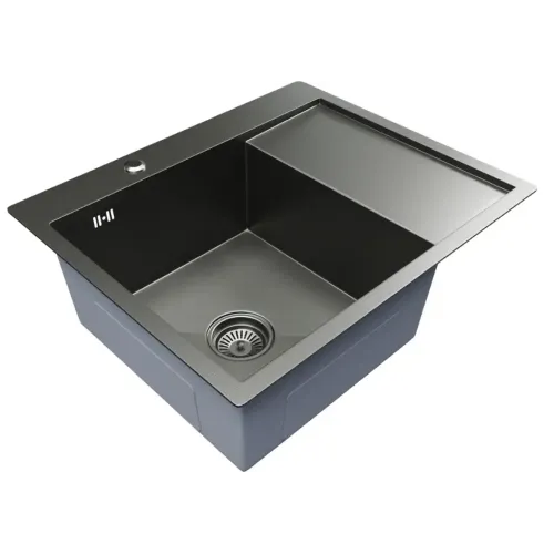 Мойка нерж. врезная MIXLINE PRO 60х50 тол. 3 мм, левая, черный графит, с сифоном