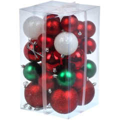 Шары новогодние набор 37шт красный/зеленый/белый F01001