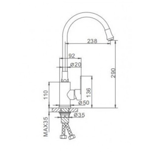 Смеситель для кухни FRAP F4448 с гибким изливом, нержавейка