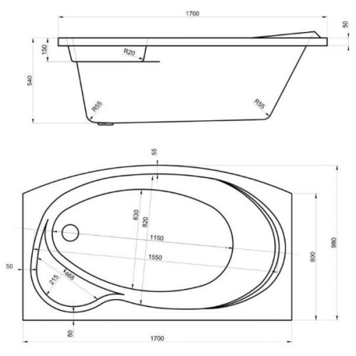 Ванна акриловая BAS Либера 170х100см на раме