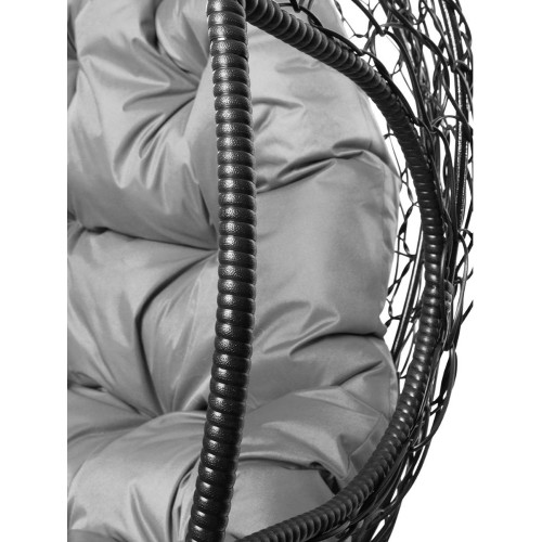 Кресло подвесное с ротангом ДЛЯ ДВОИХ черное с серой подушкой