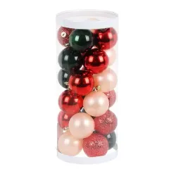 Шары новогодние набор 24шт 6см красный/зеленый/жемчужный (SYQB-0124022)