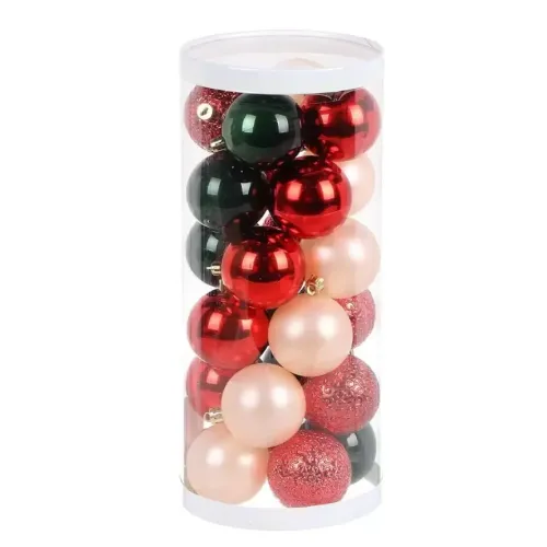 Шары новогодние набор 24шт 6см красный/зеленый/жемчужный (SYQB-0124022)