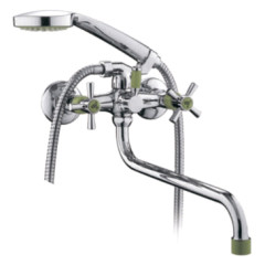 Смеситель для ванны FRUD R22118-6 керам. кран-букса встр. диверт, ручка крест, зелен/хром