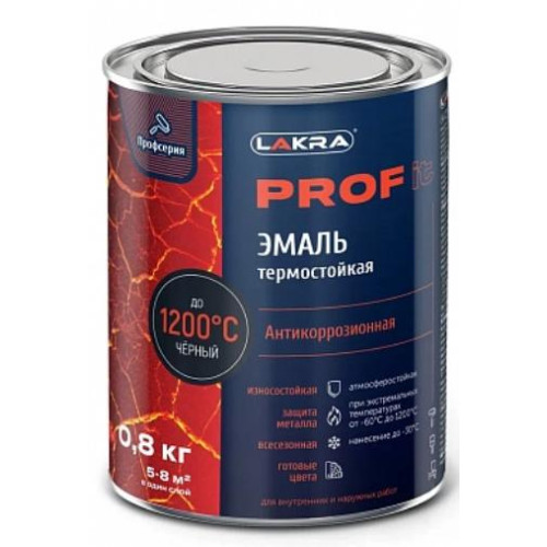 Эмаль Лакра PROF IT термостойкая антикоррозионная до 1200С Чёрный  0,8 кг