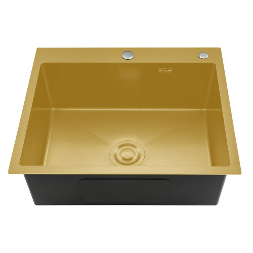Мойка нерж. врезная GAPPO 60х50х21,5 см тол. 3 мм, сатин золотой (сифон, коландер) GS6050-3