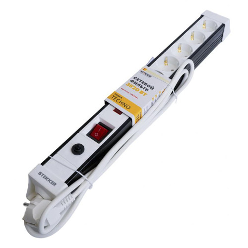 Фильтр сетевой Stekker 6 роз. 16A 1,8м белый HM22-61-02 Techno 50150