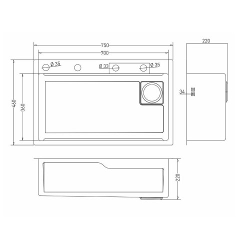 Мойка нерж. врезная MIXLINE PRO 750х460х215мм V2.0,сатин, сиф/доз/смесит/кол/д.р/о.с