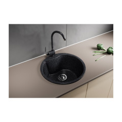 |Мойка композитная MIXLINE ML-GM12 чёрная, ф 480 мм, глубина 210 мм, сифон